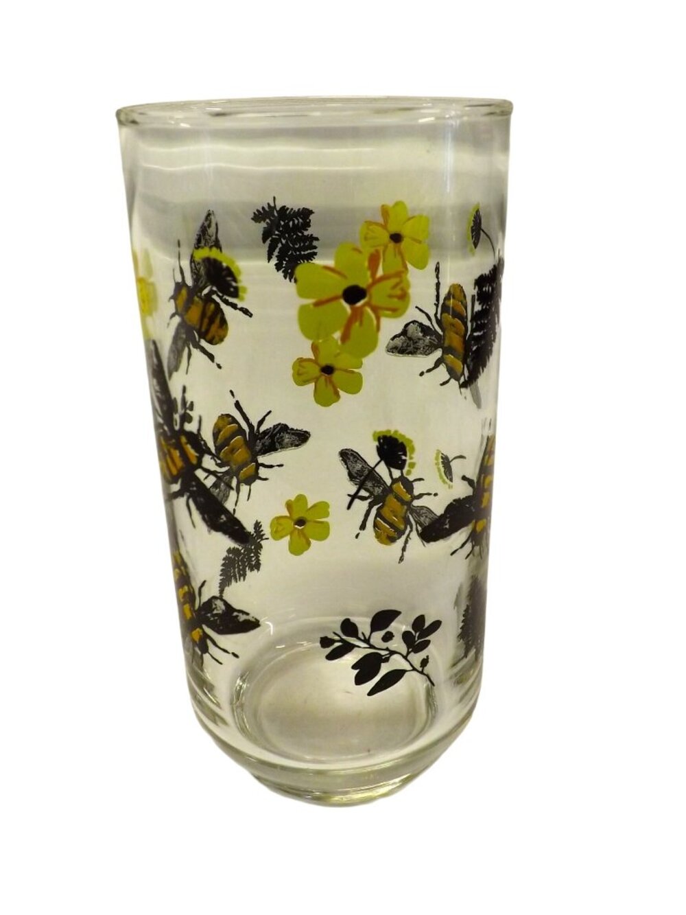 Royal Norfolk Greenbrier Bee Yellow Flowers Print Cooler Water Tea Glass 5.75"